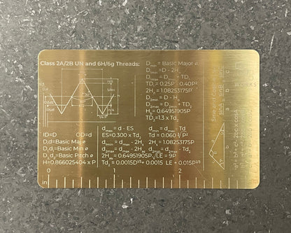 Machinist Reference Card